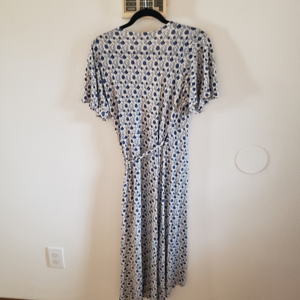 Lucky Brand Border Print Blue White and Red Midi Wrap Dress Small - Picture 7 of 9